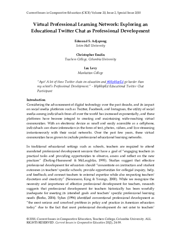 (PDF) Virtual Professional Learning Network: Exploring an Educational ...