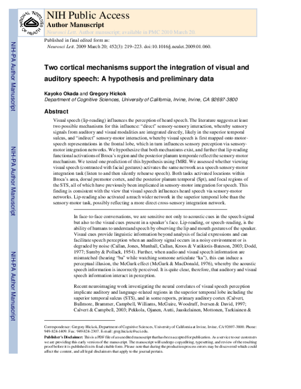 (PDF) Two cortical mechanisms support the integration of visual and ...