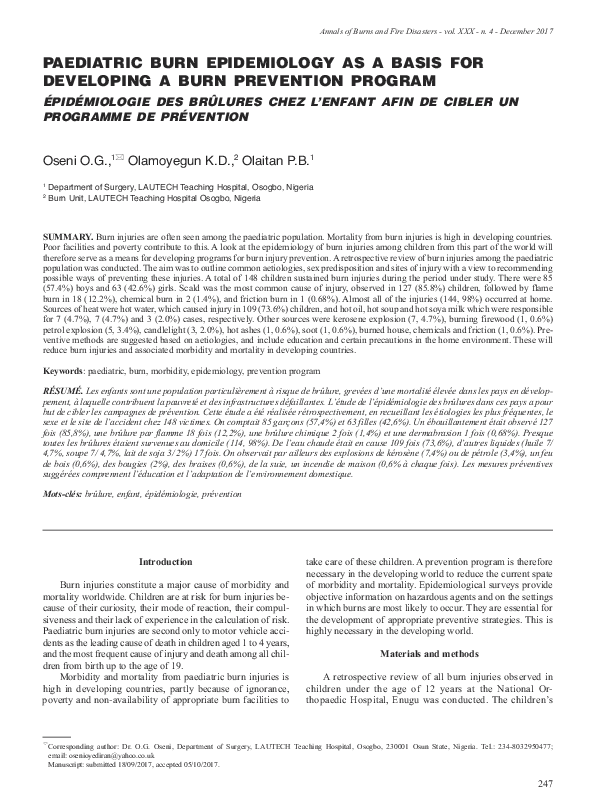 (PDF) Paediatric burn epidemiology as a basis for developing a burn ...
