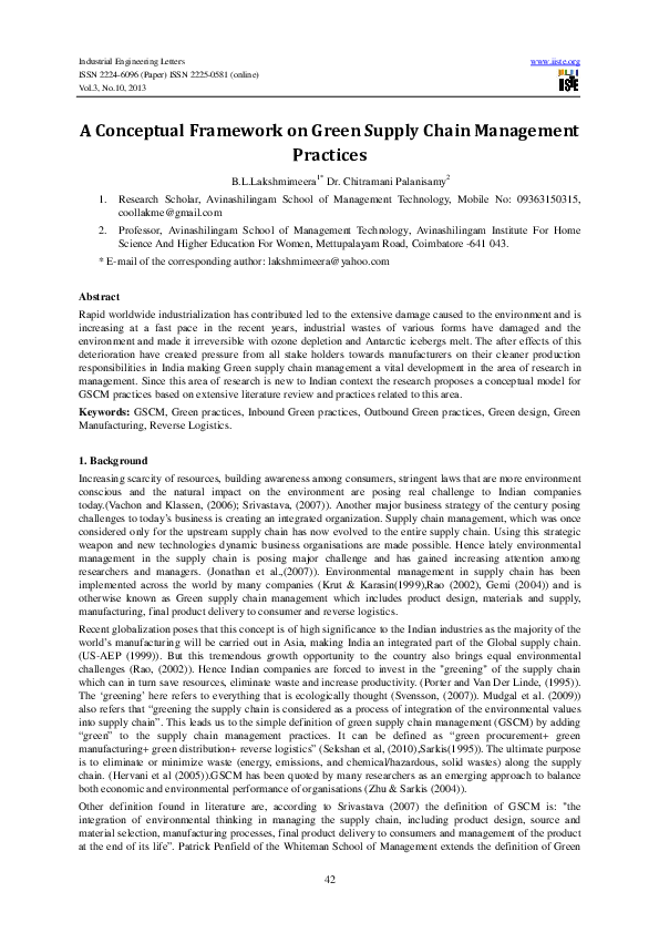 (PDF) A Conceptual Framework on Green Supply Chain Management Practices