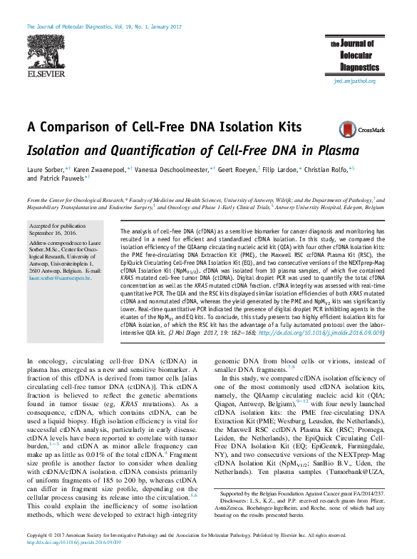 (PDF) A Comparison of Cell-Free DNA Isolation Kits