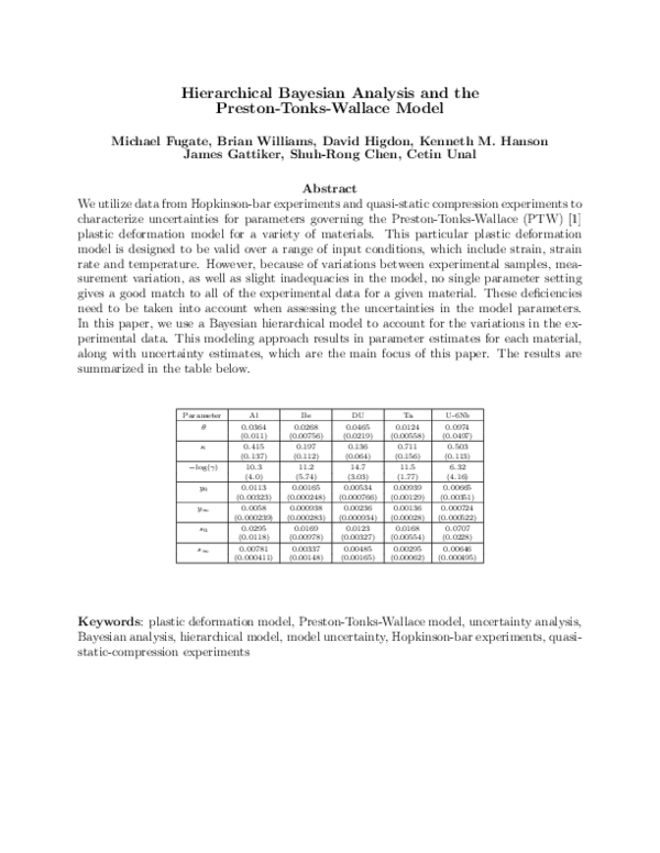 (PDF) Hierarchical Bayesian Analysis and the Preston-Tonks-Wallace Model