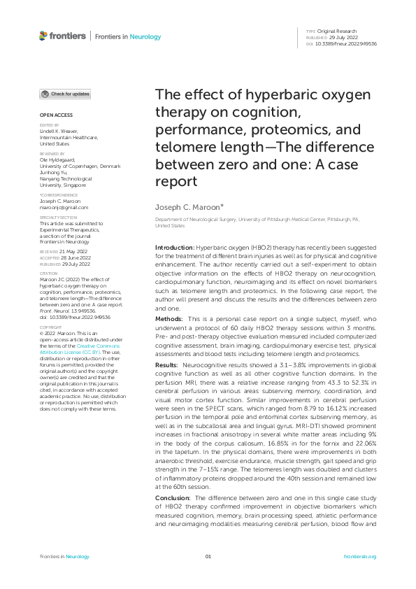 (PDF) The effect of hyperbaric oxygen therapy on cognition, performance ...