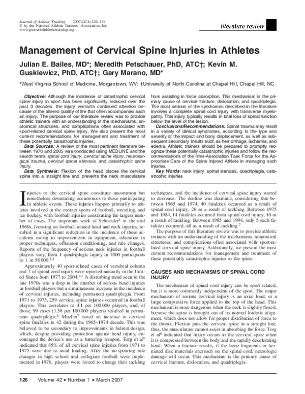 (PDF) Management of Cervical Spine Injuries in Athletes