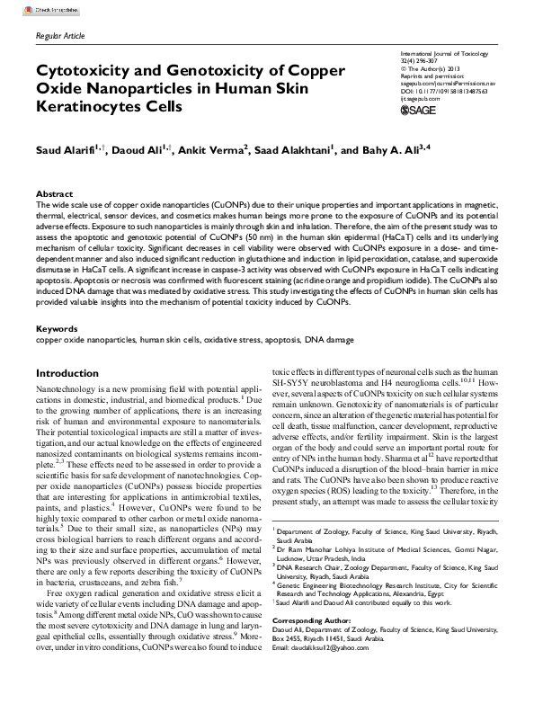 (PDF) Cytotoxicity and Genotoxicity of Copper Oxide Nanoparticles in ...