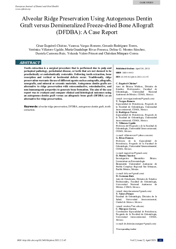 (PDF) Alveolar Ridge Preservation Using Autogenous Dentin Graft versus ...