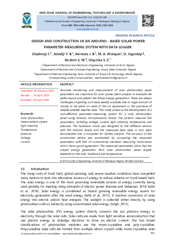(PDF) Design and Construction of an Arduino - Based Solar Power ...