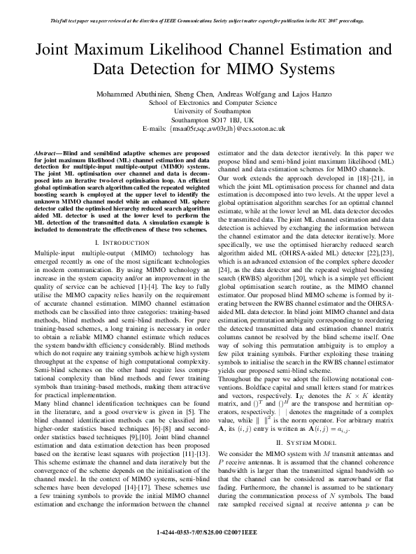 (PDF) Blind joint maximum likelihood channel estimation and data ...