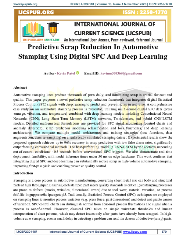 (PDF) Predictive Scrap Reduction In Automotive Stamping Using Digital ...