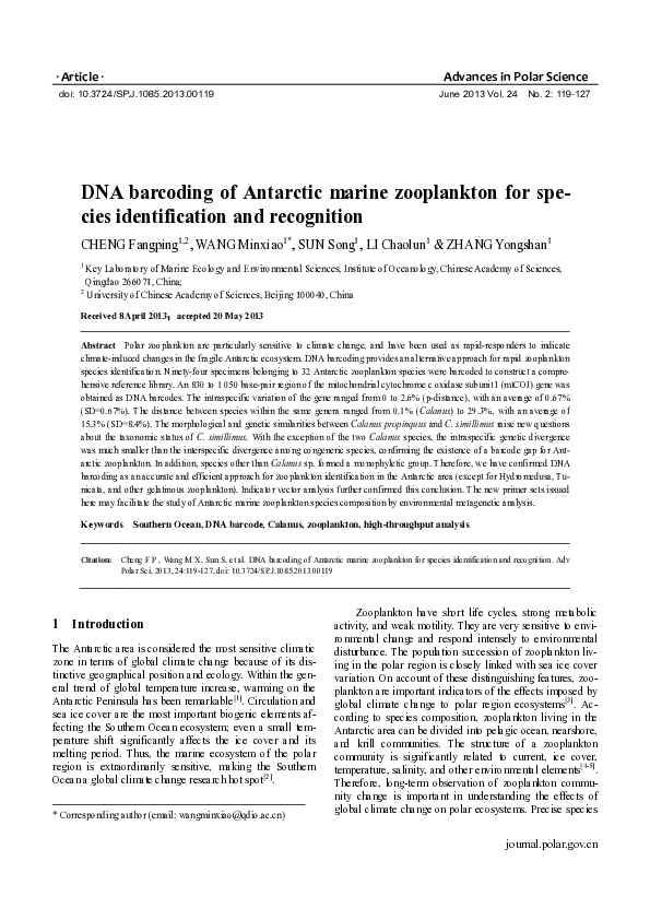 (PDF) DNA barcoding of Antarctic marine zooplankton for species ...