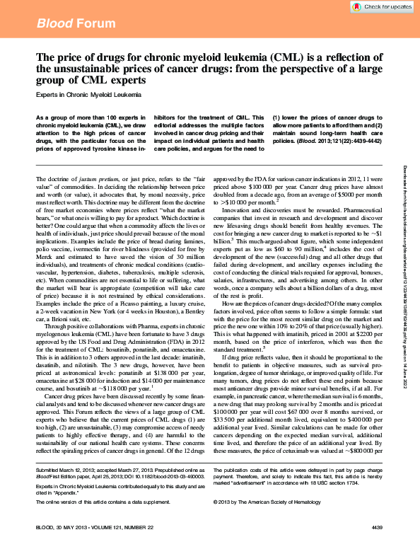 (PDF) The price of drugs for chronic myeloid leukemia (CML) is a ...