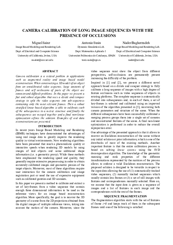 (PDF) Camera calibration of long image sequences with the presence of ...