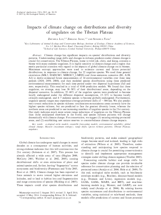 (PDF) Impacts of climate change on distributions and diversity of ...
