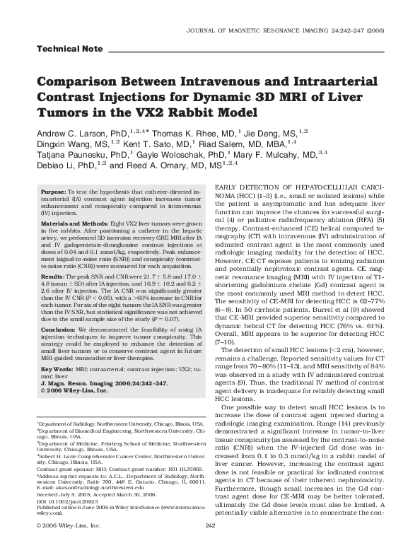 (PDF) Comparison between intravenous and intraarterial contrast ...