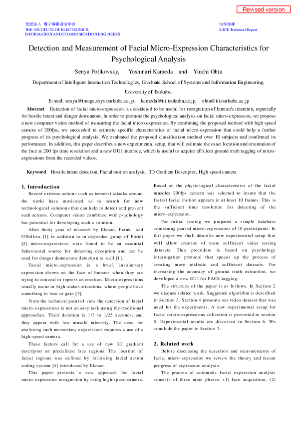 (PDF) Detection and Measurement of Facial Micro-Expression ...