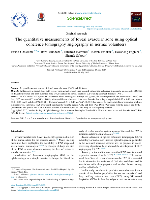 (PDF) The quantitative measurements of foveal avascular zone using ...