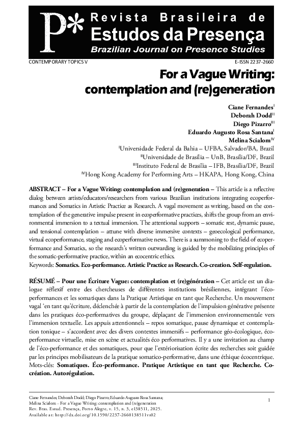 (PDF) For a Vague Writing: contemplation and (re)generation