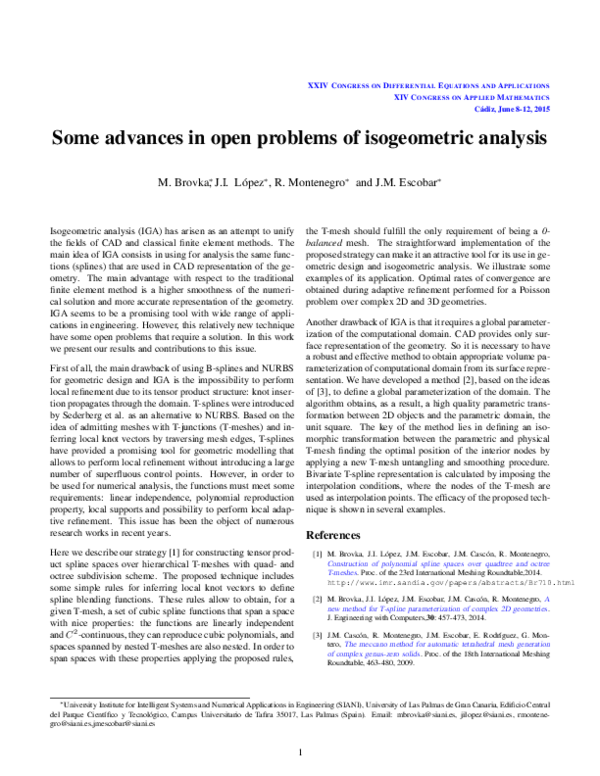 (PDF) Some advances in open problems of isogeometric analysis