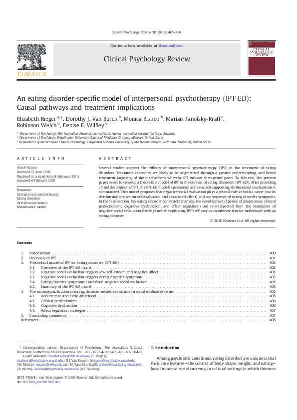 (PDF) An eating disorder-specific model of interpersonal psychotherapy ...