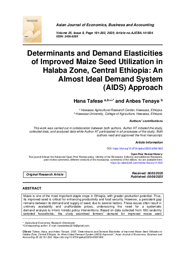 (PDF) Determinants and Demand Elasticities of Improved Maize Seed ...