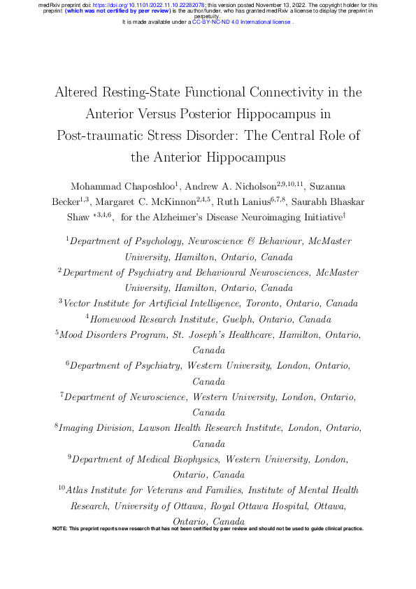 (PDF) Altered Resting-State Functional Connectivity in the Anterior ...