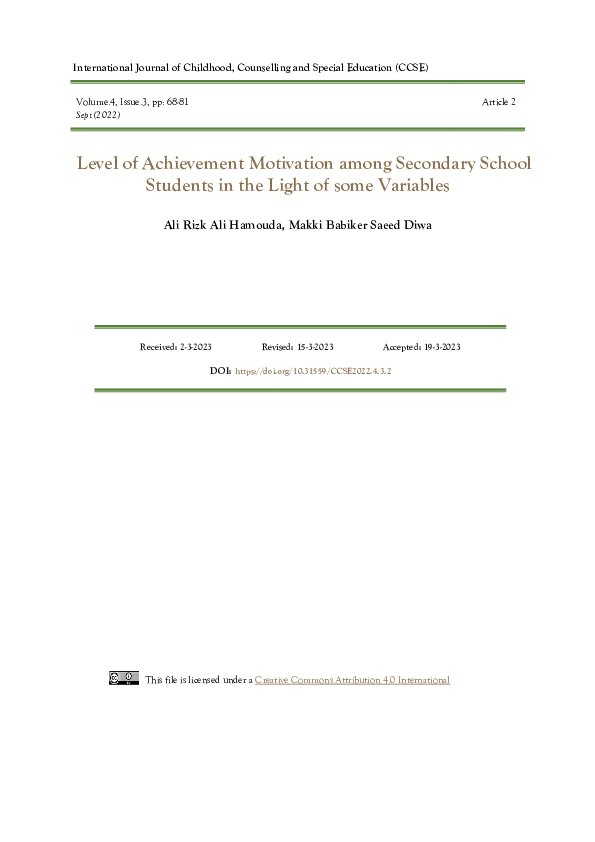 (PDF) Level of Achievement Motivation among Secondary School Students ...