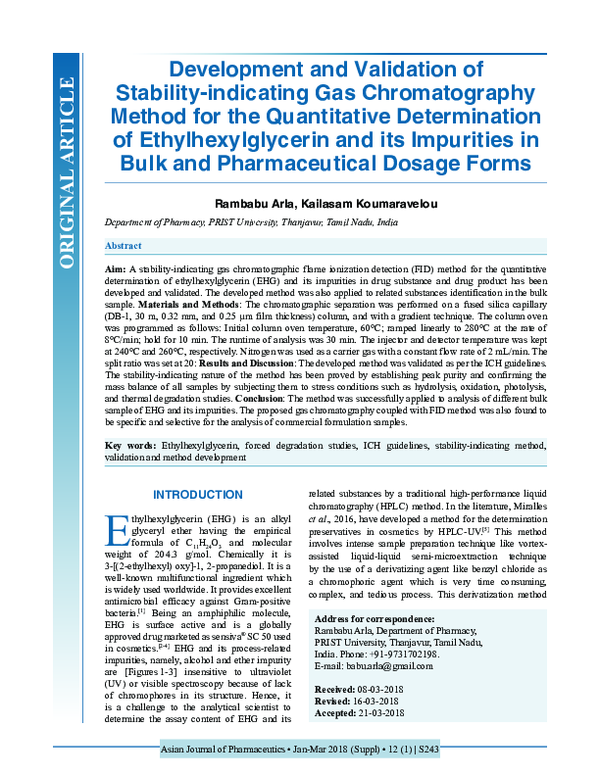 (PDF) Development and Validation of Stability-indicating Gas ...