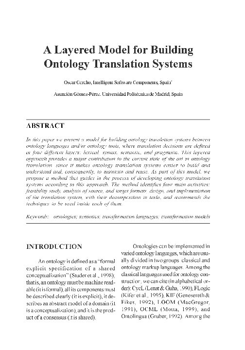 (PDF) A Layered Model for Building Ontology Translation Systems