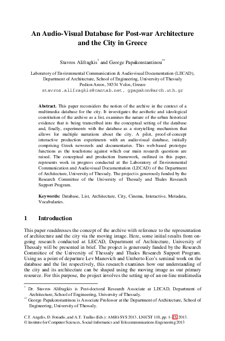(PDF) An Audio-Visual Database for Post-war Architecture and the City ...