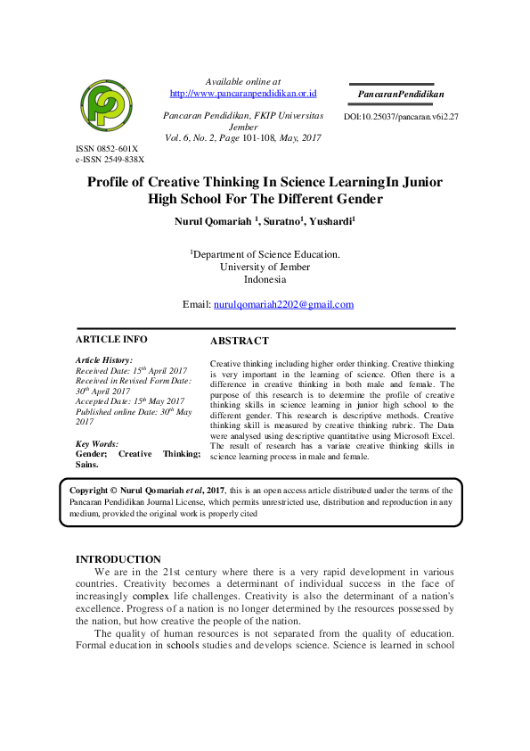 (PDF) Profile of Creative Thinking In Science Learning In Junior High ...