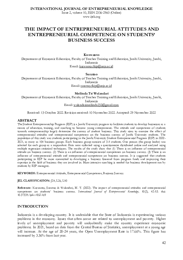 (PDF) The Impact of Entrepreneurial Attitudes and Entrepreneurial ...