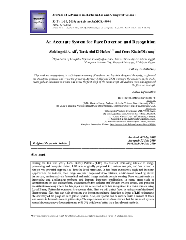 (PDF) An Accurate System for Face Detection and Recognition