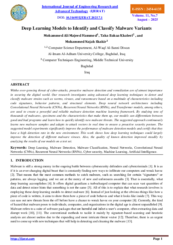 (PDF) Deep Learning Models to Identify and Classify Malware Variants