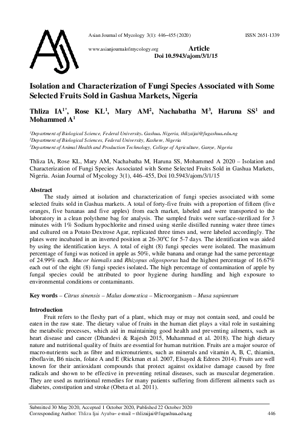 (PDF) Isolation and Characterization of Fungi Species Associated with ...