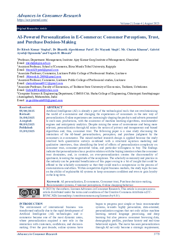 Pdf Ai Powered Personalization In E Commerce Consumer Perceptions