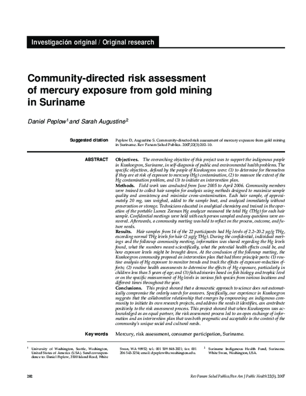 (PDF) Community-directed risk assessment of mercury exposure from gold ...