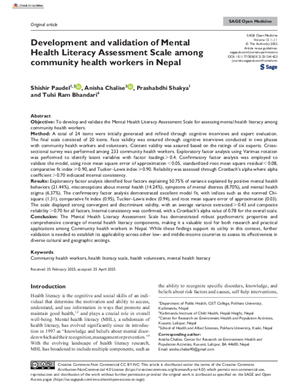(PDF) Development and validation of Mental Health Literacy Assessment ...