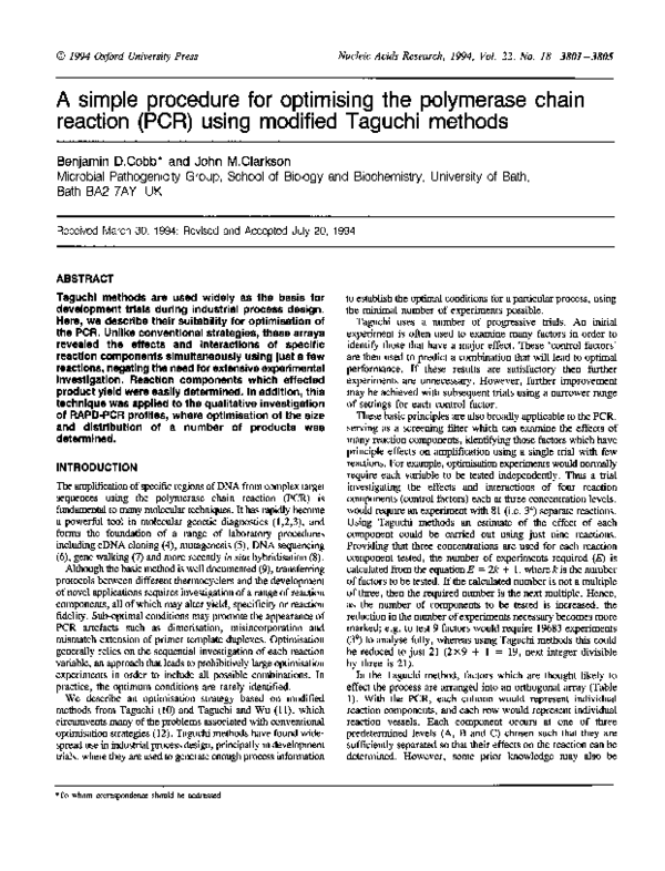 (PDF) A simple procedure for optimising the polymerase chain reaction ...