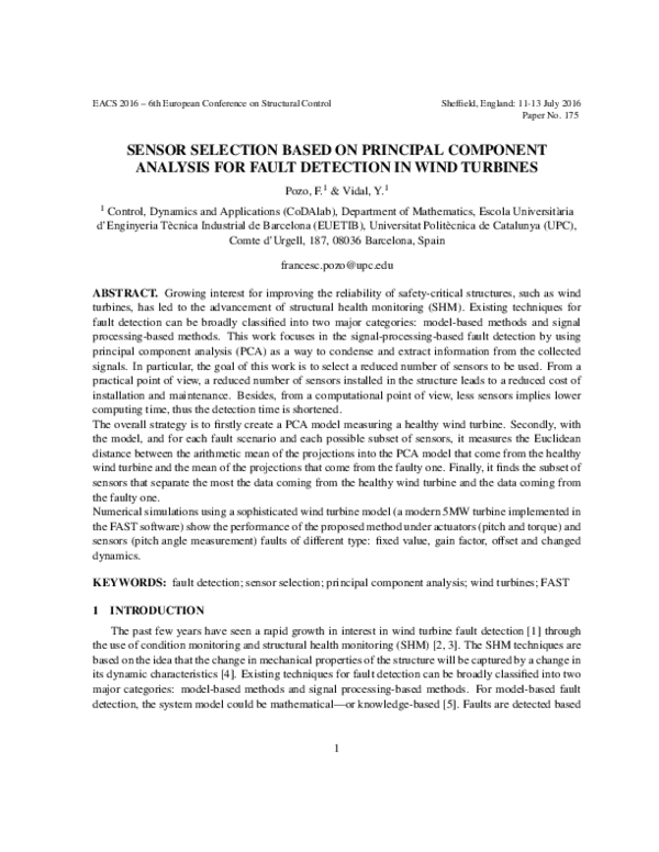 (PDF) EACS 2016 paper - SENSOR SELECTION BASED ON PRINCIPAL COMPONENT ...