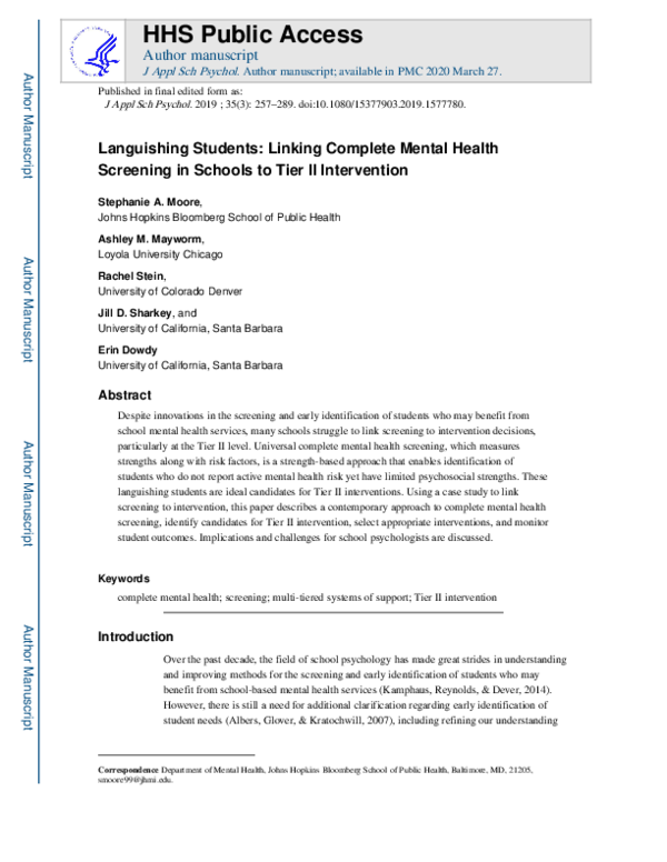 (PDF) Languishing students: Linking complete mental health screening in ...