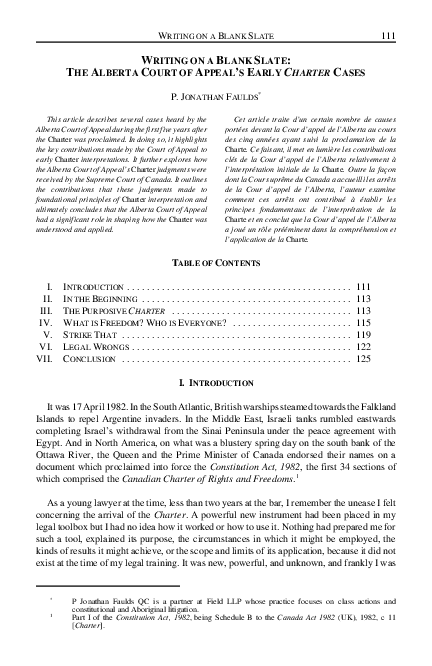 (PDF) Writing on a Blank Slate: The Alberta Court of Appeal’s Early ...