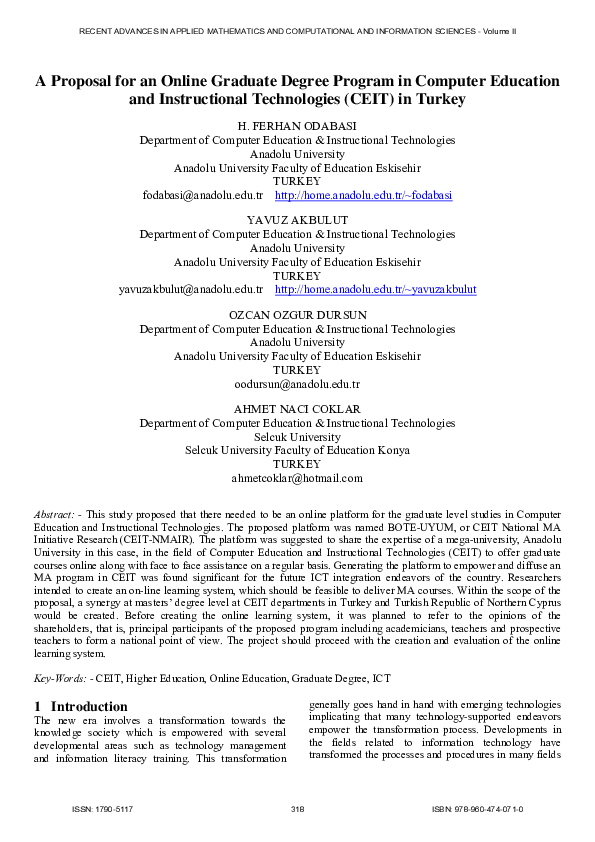 (PDF) A proposal for an online graduate degree program in computer ...