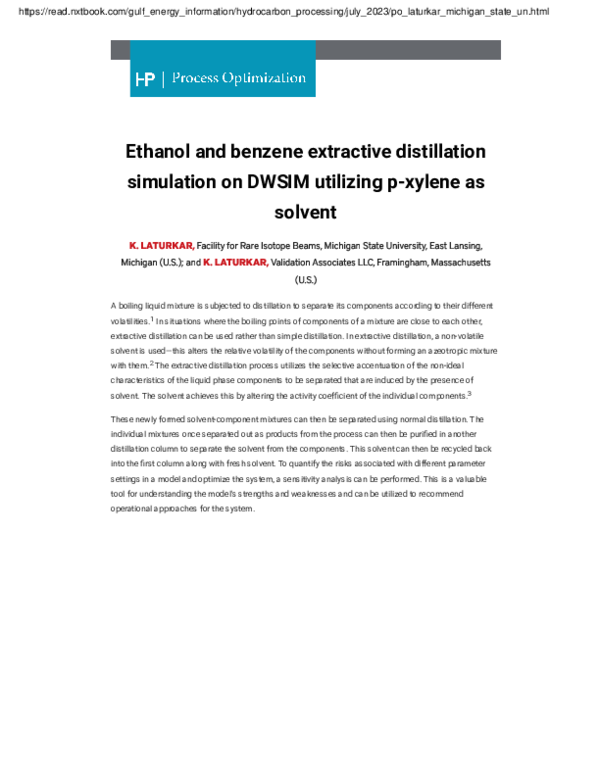 (PDF) Ethanol and benzene extractive distillation simulation on DWSIM ...