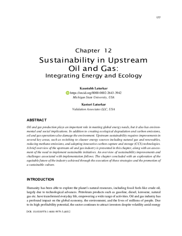 (PDF) Sustainability in Upstream Oil and Gas - Integrating Energy and ...