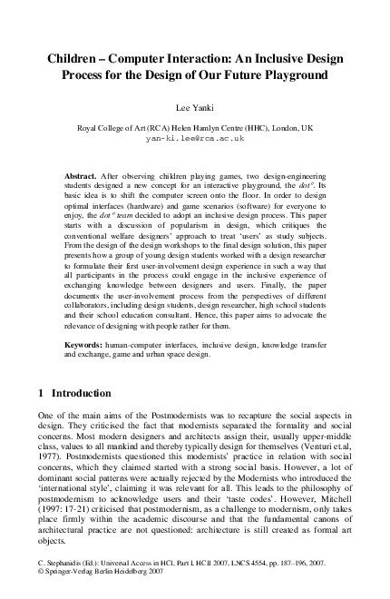 (PDF) Children – Computer Interaction: An Inclusive Design Process for ...
