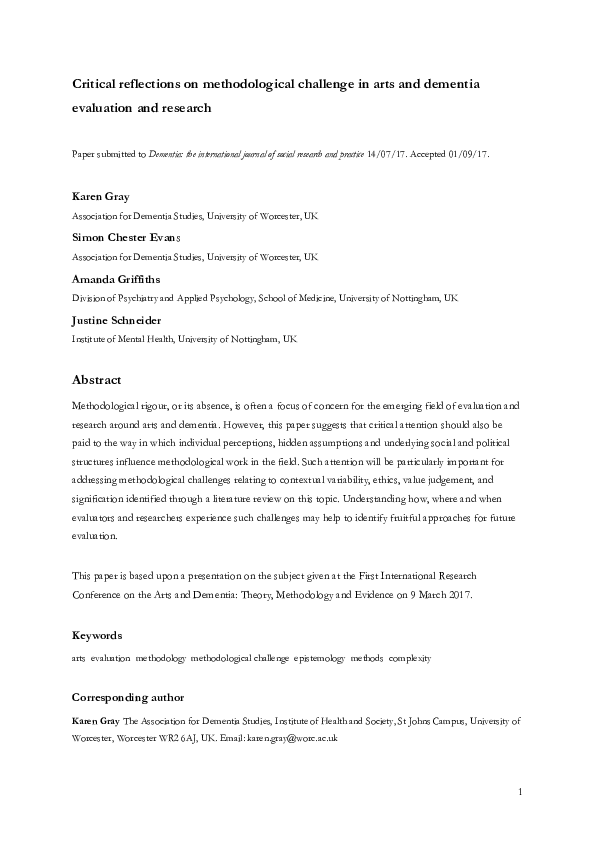(PDF) Critical reflections on methodological challenge in arts and ...