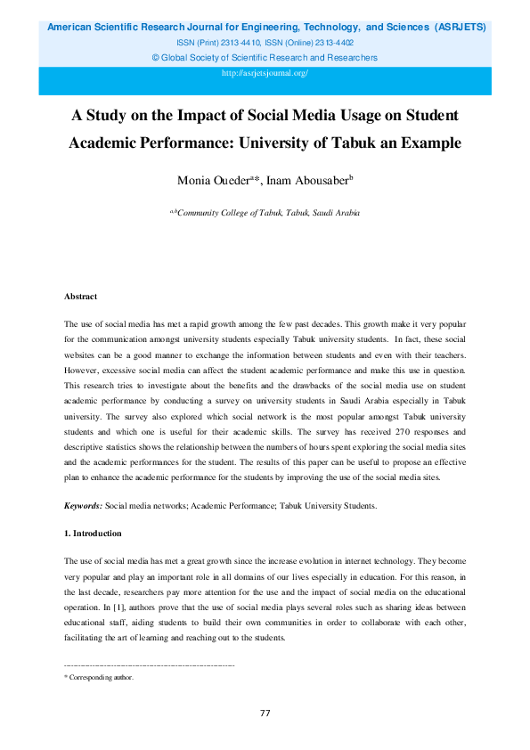 (PDF) A Study on the Impact of Social Media Usage on Student Academic ...