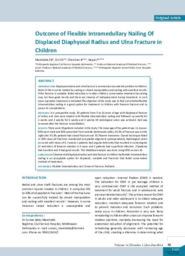(PDF) Outcome of flexible Intramedullary nailing Of Displaced ...