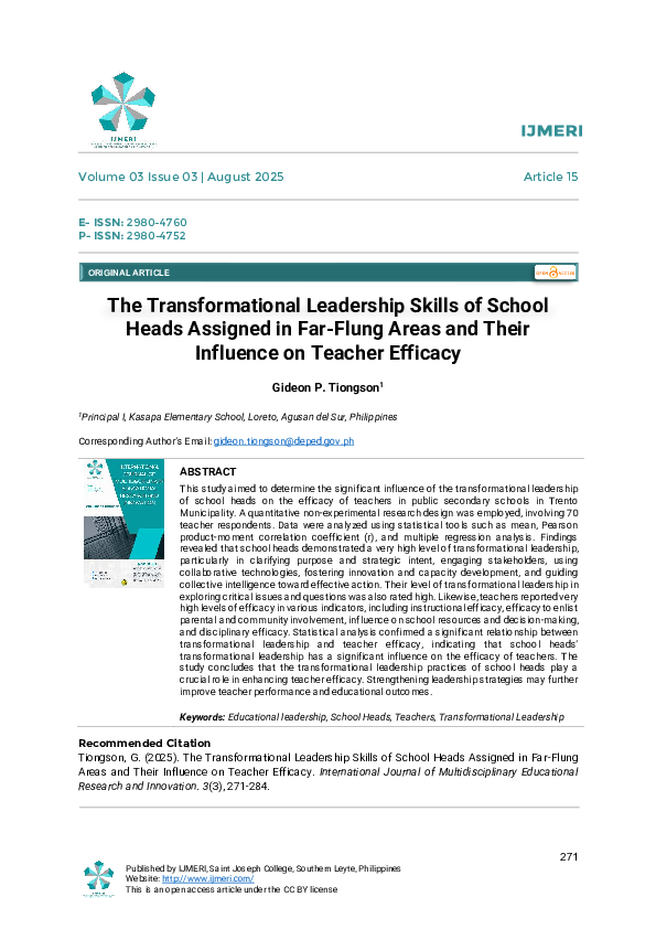 (PDF) The Transformational Leadership Skills of School Heads Assigned ...