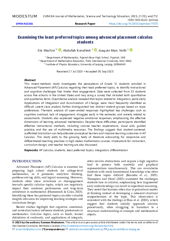 (PDF) Examining the least preferred topics among advanced placement ...